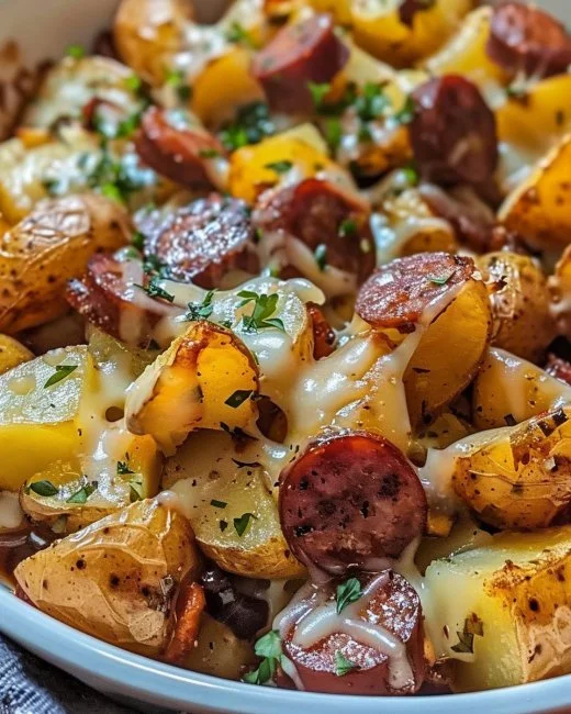 Cheesy Ranch Potatoes with Smoked Sausage 2 Delicious Cheesy Ranch Potatoes topped with Smoked Sausage