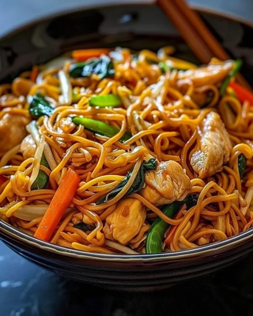 Chicken Lo Mein 2 Delicious Chicken Lo Mein with vegetables and stir-fried noodles