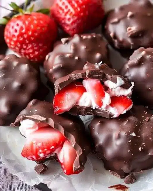 Chocolate Strawberry Yogurt Clusters 2 Delicious chocolate strawberry yogurt clusters ready to enjoy as a sweet snack