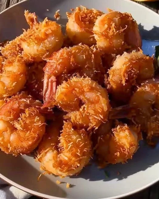 Easy Crispy Coconut Shrimp 2 Plate of easy crispy coconut shrimp garnished with lime