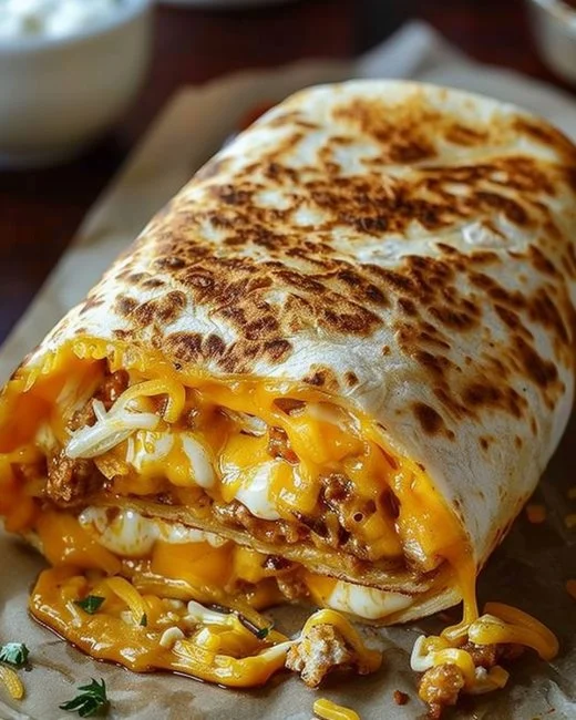 Delicious grilled cheese burrito filled with melted cheese and crispy tortilla
