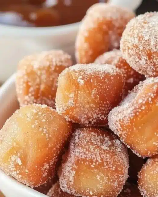 Healthy air fryer churro bites coated with cinnamon sugar