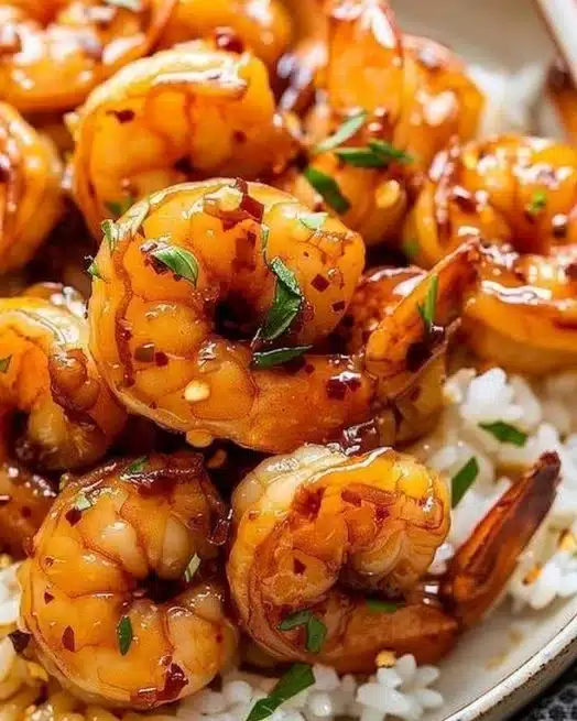 Delicious honey garlic shrimp dish served with fresh vegetables