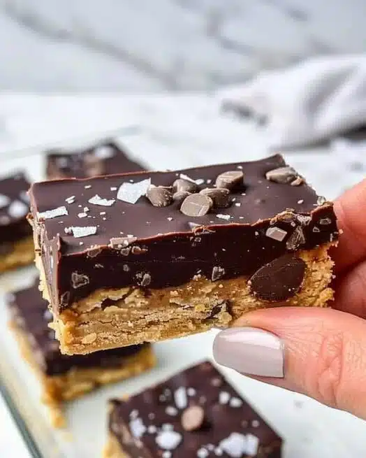 Delicious no bake cookie dough bars with chocolate chips and a creamy texture