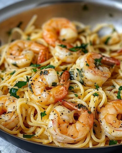 One-Pot Garlic Butter Shrimp Pasta 2 Delicious one-pot garlic butter shrimp pasta served with fresh herbs.