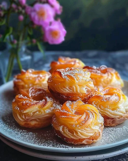 Peach Pie Cruffins - a delightful pastry combining peach pie flavor with a cruffin twist.