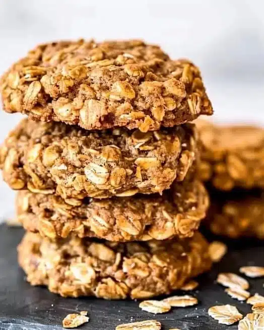Simple Oatmeal Protein Cookies 2 Plate of homemade simple oatmeal protein cookies with oats and chocolate chips.