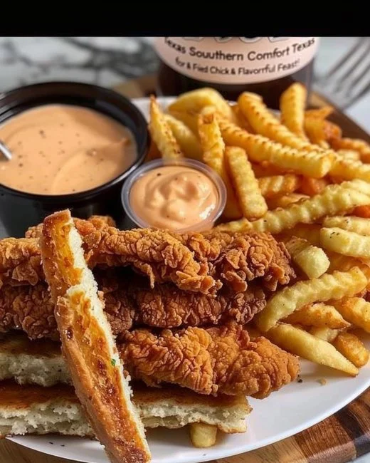 Delicious Southern Comfort Texas Toast paired with crispy fried chicken for a feast