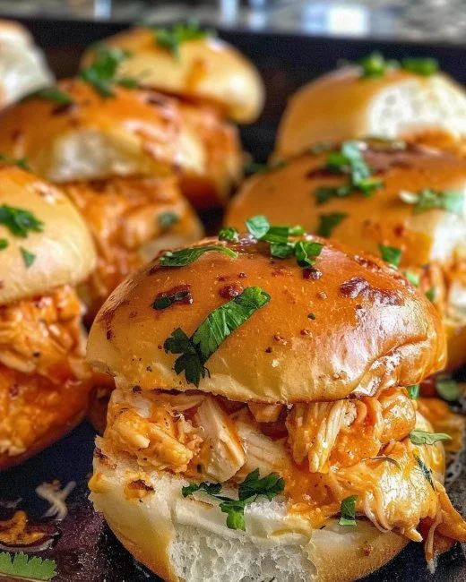 Spicy Buffalo Chicken Sliders 2 Delicious spicy buffalo chicken sliders served with dipping sauce.