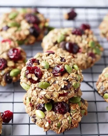 Plate of superfood breakfast cookies loaded with oats, nuts, and seeds