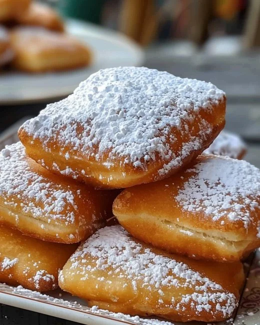 Freshly made Vanilla French Beignets dusted with powdered sugar