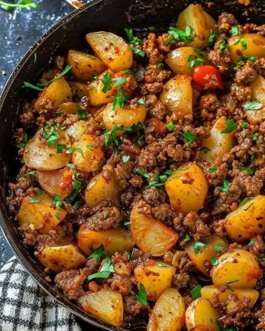 One-Pan Ground Beef and Potato Dinner, a quick and easy meal for weeknights