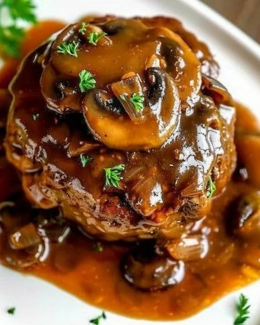 Salisbury Steak 2 Delicious Salisbury steak served with rich gravy and mashed potatoes