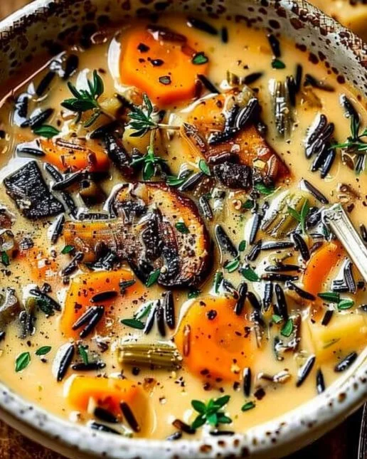 Autumn Wild Rice Soup 2 Delicious bowl of Autumn Wild Rice Soup garnished with herbs