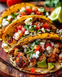 Delicious Chicken Street Tacos served with fresh toppings.