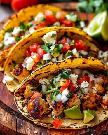 Delicious Chicken Street Tacos served with fresh toppings.