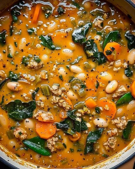 Creamy Tuscan White Bean Soup 2 Creamy Tuscan White Bean Soup garnished with herbs in a bowl