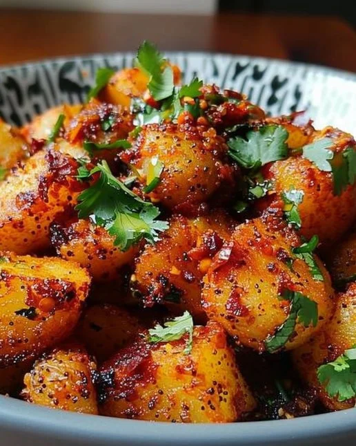 Delicious crispy Mexican-style street potatoes served in a colorful dish