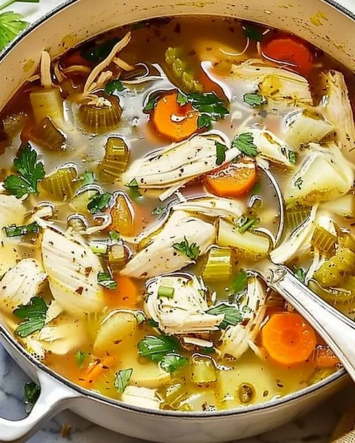 Easy and Healthy Homemade Chicken Soup 2 Bowl of easy and healthy homemade chicken soup with fresh herbs and vegetables