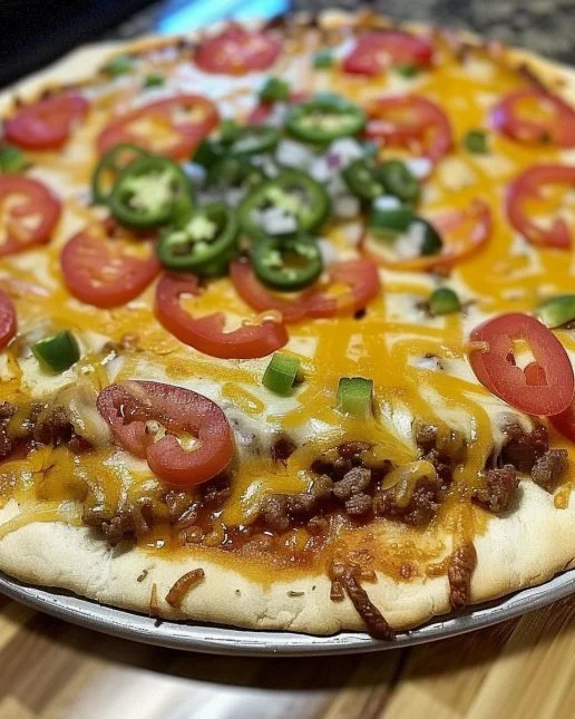 Homemade Mexican pizza topped with fresh ingredients and spices