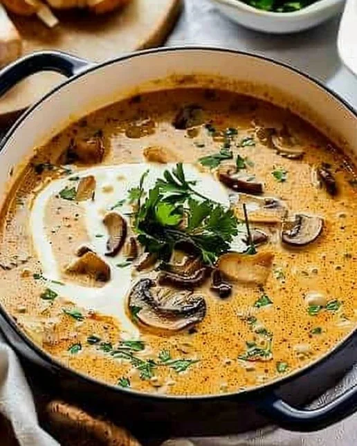 Hungarian Mushroom Soup 2 Bowl of Hungarian Mushroom Soup garnished with fresh herbs