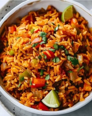 Delicious Mexican rice served in a bowl, garnished with fresh cilantro.