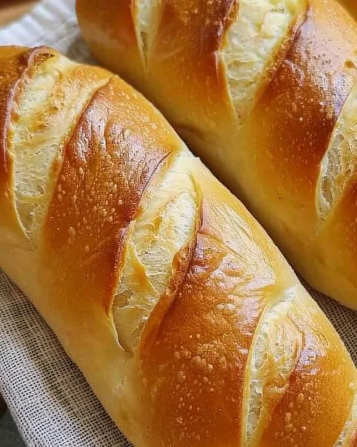 Homemade soft and fluffy French bread on a wooden cutting board